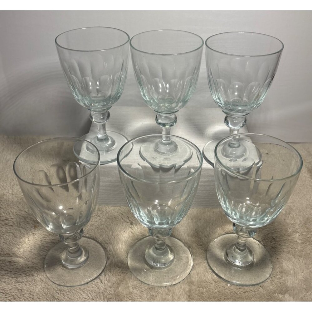 Set Of 6 Clear Textured Glass Goblets Panel Texture With Stem 6" Tall